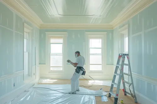 Préparation soignée du plafond avant peinture pour un résultat durable et une finition professionnelle.